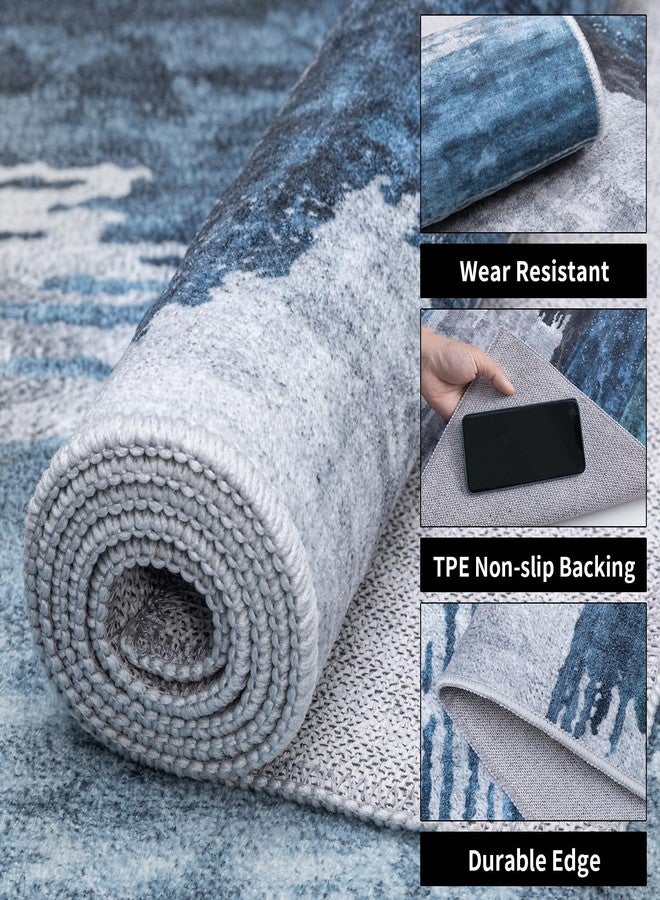 Ciicool Modern Abstract Area Rug 2x3 Washable Small Entryway Rug, Non-Slip Low Pile Throw Rug, Foldable Kitchen Bathroom Rugs, Blue Grey Floor Carpet for Entrance Living Room Bedroom Indoor Doormat - Image 3